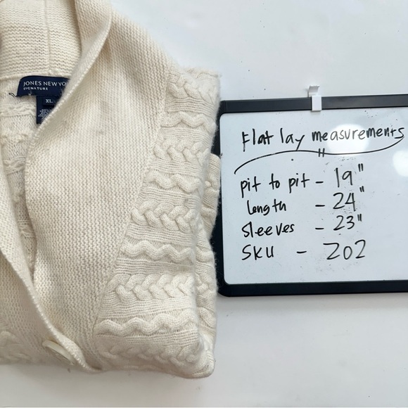 Jones New York Signature Cable Knit Cardigan Sweater Shawl Collar‎ Wool Blend XL - Picture 8 of 8